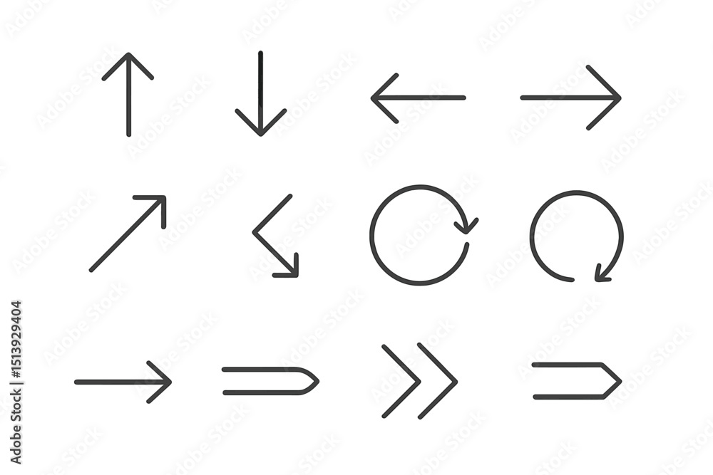 Poster set of simple black directional arrow icons on gray background