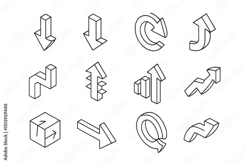 Poster geometric 3d arrows with various directions on gradient background