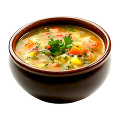 Rustic Vegetable Soup in Ceramic Bowl on White Background &ndash; Healthy Homemade Comfort Food, isolated on a white background
