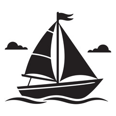 Stylized Sailboat with Flag and Clouds