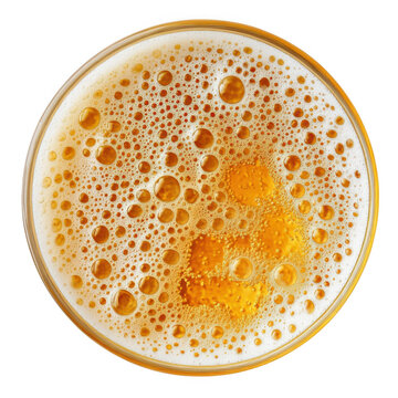 Top view of beer glass with foam isolated on transparent background