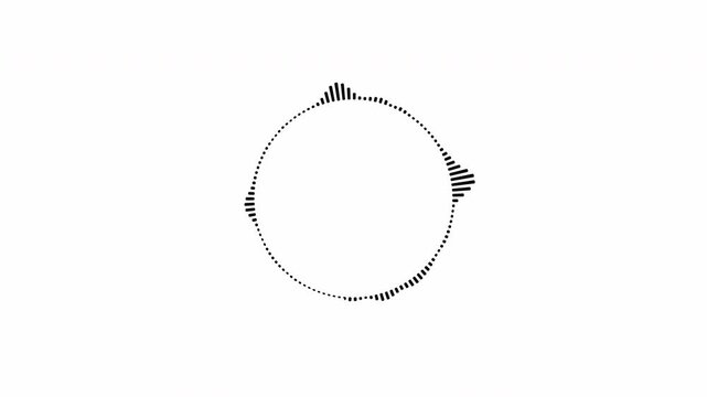 Graphic circular loop of rhythmic black audio frequency sound wave on white background