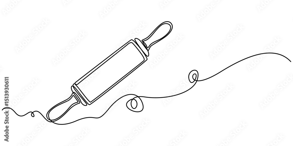 Poster continuous one line drawing of bakery rolling pin. rolling pin rolling out dough pin bakery in singl