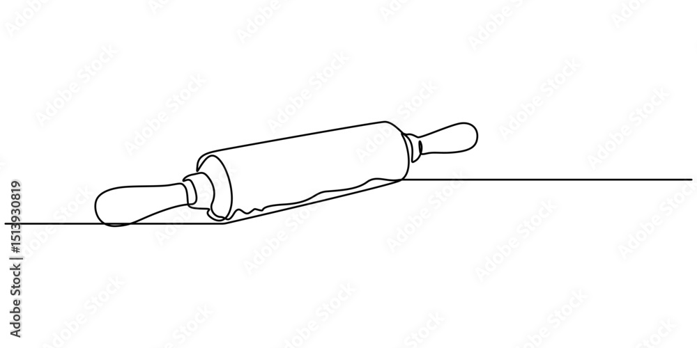 Poster continuous one line drawing of bakery rolling pin. rolling pin rolling out dough pin bakery in singl