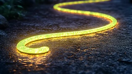 Illuminated pathway: a neon light guides through nature at night with glowing trail - Powered by Adobe