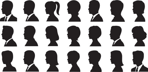 Silhouette portraits of people in various age groups and professional attire