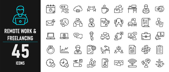 Remote Work and Freelance Job Icons for Online Teams and Productivity