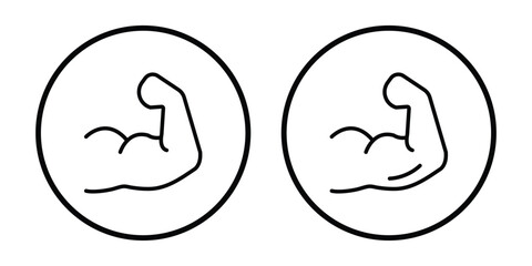 Muscle icon. Bicep symbol. Strong arm vector illustration. Gym logo. Bodybuilding fitness concept. Muscle liner icon vector set. Muscles icon set, strong arm of an athlete, Linear Hand icons, biceps. 