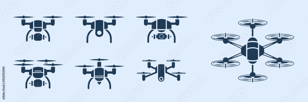 Aufkleber vector icon sheets of single and multi-drone formations in various designs – perfect for drone fleet