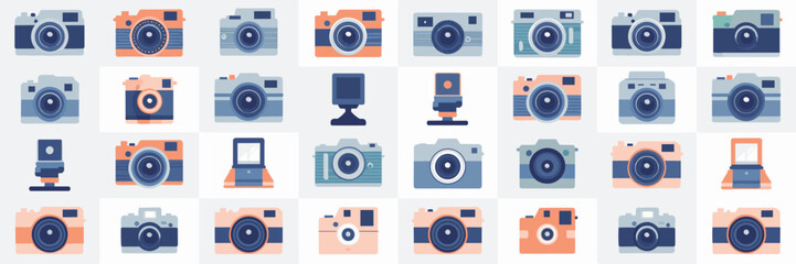 Camera icon grid featuring film, polaroid, DSLR, and flash designs – Ideal for photo studios, social media, or visual content creators
