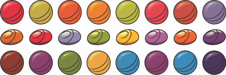 Obraz premium Vector icon sheet of colorful scattered marbles – Perfect for children’s games, toy catalogs, or playful backgrounds.