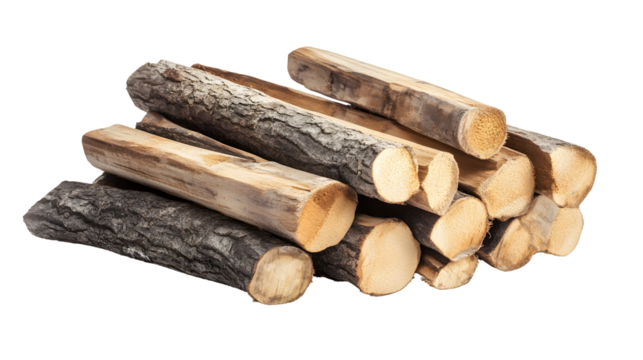 Pile of chopped firewood isolated on white background