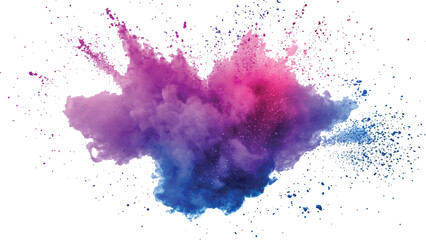 Colorful rainbow powder explosion on a transparent background. Explosive burst of vibrant rainbow colors. Holi paint color powder explosion isolated white wide panorama background.