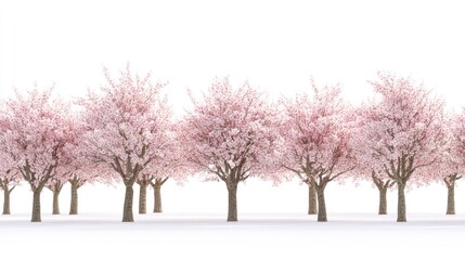 Fototapeta premium Row of cherry blossom trees against white background