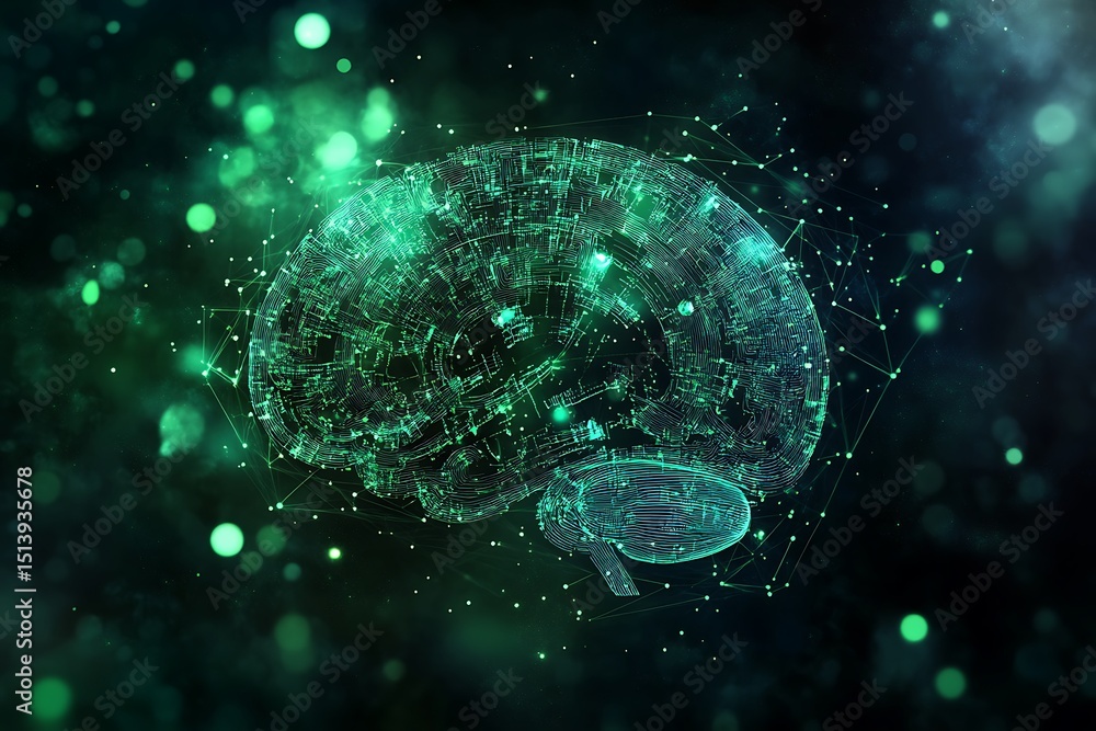 Poster 3d rendering of artificial intelligence concept with human brain on digital background