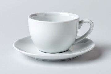 Obraz premium A beautiful white porcelain coffee cup sits elegantly on matching saucer, perfect for enjoying a warm drink during morning moments