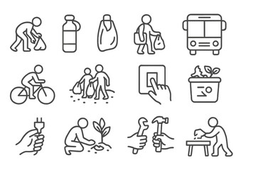 Fototapeta premium Eco-friendly lifestyle concepts: cycling, recycling, planting, public transport