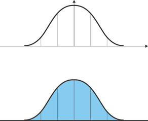 Bell curve graph, Gaussian distribution, Probability theory, statistics, logistic data, customizable stroke, vector, illustration