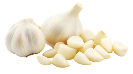 Garlic bulbs and peeled cloves isolated on a white background