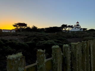 Lighthouse Trail at Twilight with Full Moon and Cypress Tree, Pacific Grove Golf Links on the...