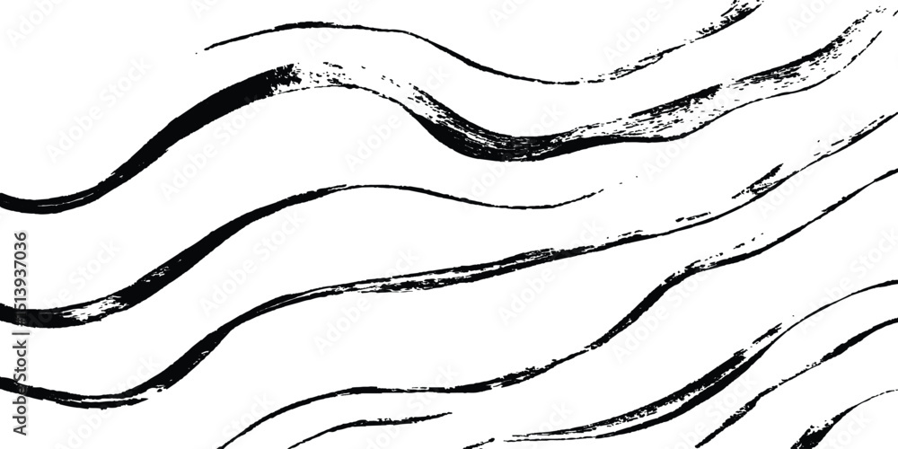 Poster Line art pattern isolated white backgrounds drawing. Wavy line abstract vector background. Curve wave. Line art striped graphic template. Vector illustration.