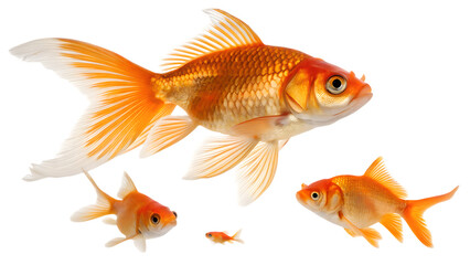 goldfish in various poses - aquatic pet isolated on transparent background