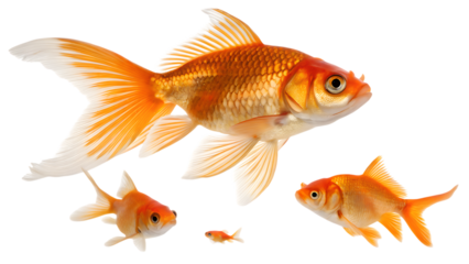 goldfish in various poses - aquatic pet isolated on transparent background