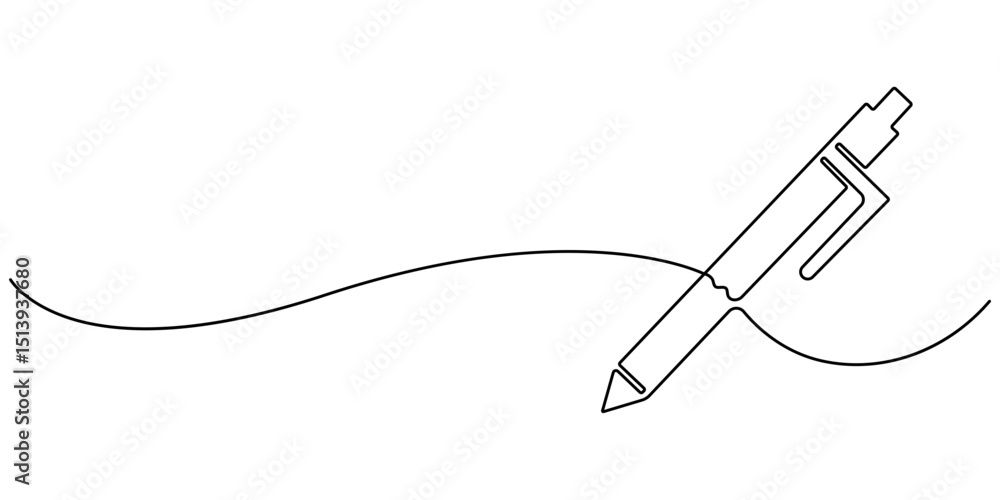 Poster one continuous line of pen writing on a sheet. vector illustration, pen signature continuous line ic