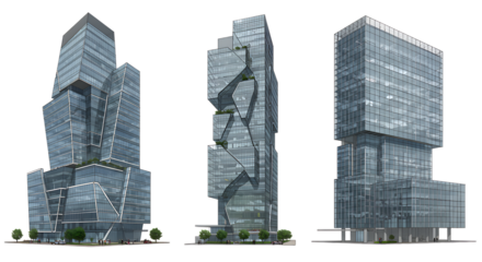 Showcasing a collection of contemporary skyscrapers featuring cutting-edge designs and sleek glass facades. These architectural marvels stand as symbols of modern innovation and urban progress