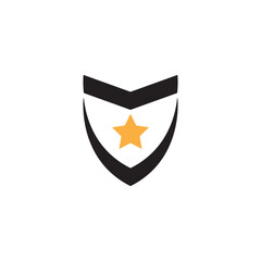 shield logo in badge emblem with star icon in flat design style