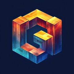 Creative geometric design featuring colorful, stylized hexagonal blocks on a dark background