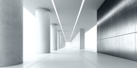 Fototapeta premium Exploring modern architecture minimalist hallway contemporary building sleek environment wide-angle view design concept