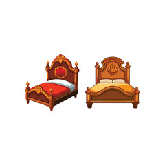 Vector art of Two ornate beds isolated on white background