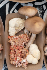 mushrooms in a paper basket