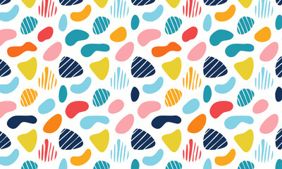 Hand-Drawn Abstract Shapes & Dots Seamless Pattern - Playful Terrazzo Style