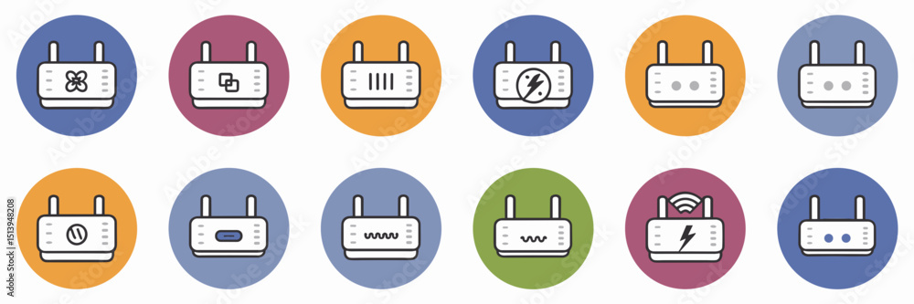 Aufkleber router icons with signal and power symbols – great for internet service branding, tech blogs, or app
