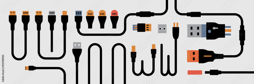 Aufkleber abstract vector icon sheet of digital and power cables – great for ui design, web development, or el