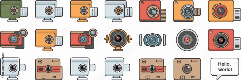 Poster vector icon sheet with assorted webcam styles – perfect for tech ui kits, video communication apps, 