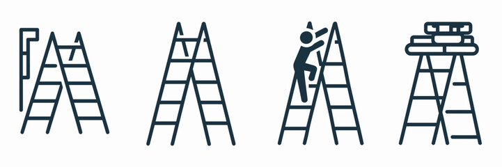 Ladder icon sheet with different positions – Ideal for workplace safety guides, tool catalogs, or instructional materials