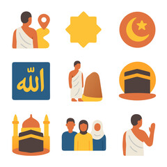 Hajj pilgrimage logo with Islamic icons. Suitable for religious services, event posters, cultural presentations, and educational materials.