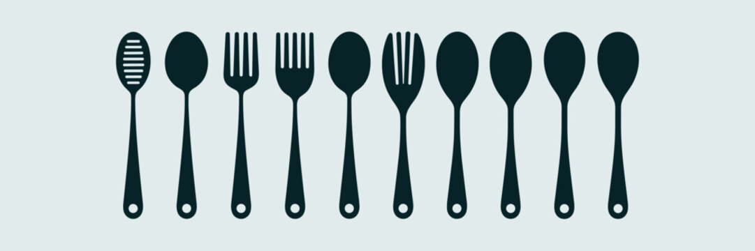 Vector icon sheet of assorted spoons on white background