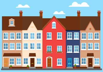 Row of terraced townhouses, mortgage or real estate graphic element