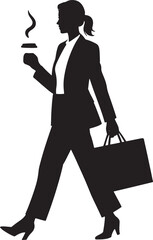Silhouette of Businesswoman Walking with Coffee and Briefcase on white Background for Professional Design Projects
