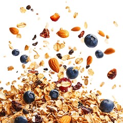  of granola with blueberries almonds and dried fruit falling down