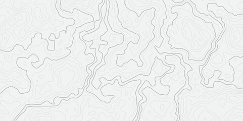 "Abstract Topographic map design with grey lines seamless pattern on white background. Geographic contour map paper texture. Retro topographic map, geographic mountain relief. Vector. Illustration"