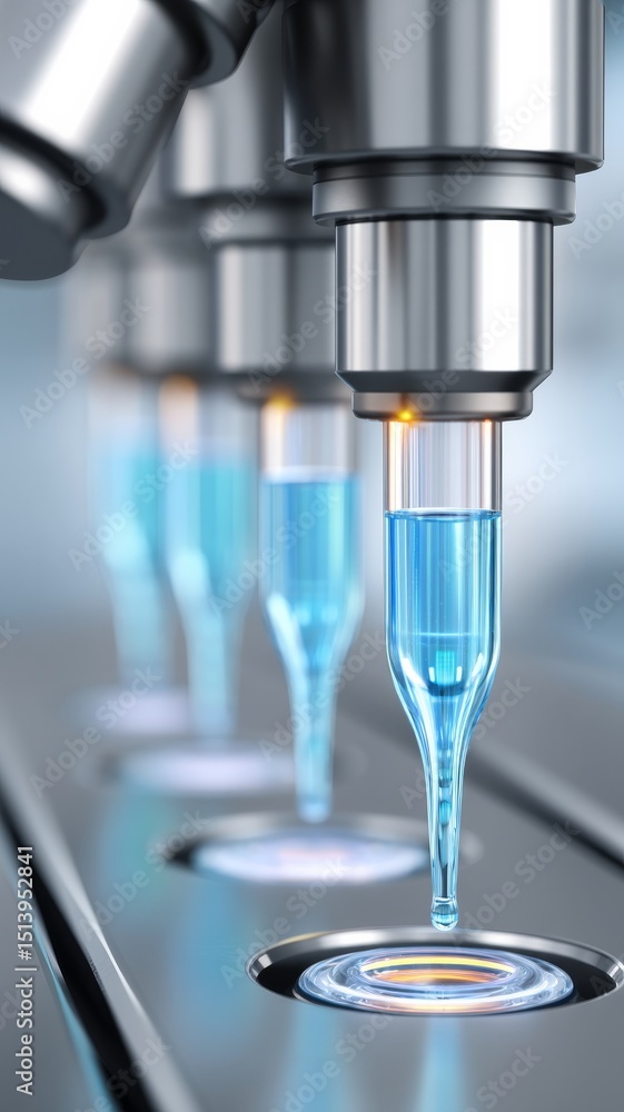 Poster futuristic dna extraction process featuring precision pipetting in a modern laboratory setting