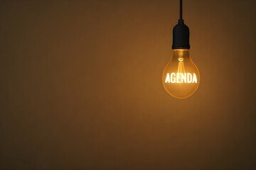 vintage Edison light bulb with AGENDA text glowing against warm background symbolizing business planning concepts