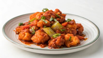 Gobi appetizer manchurian on plate isolated on a white background