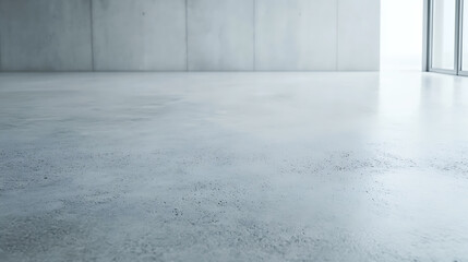 Obraz premium Minimalist Room: Concrete floor and walls in a spacious, bright setting with soft light, conveying a modern, industrial aesthetic.