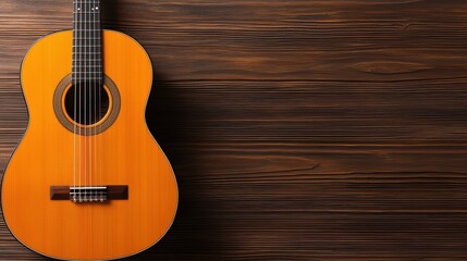 Fototapeta premium Acoustic Guitar on Wooden Background with Warm Tones and Elegant Design for Music Enthusiasts and Artists